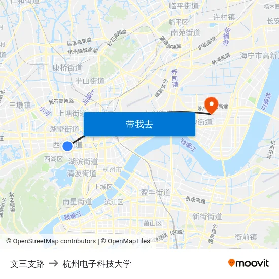 文三支路 to 杭州电子科技大学 map