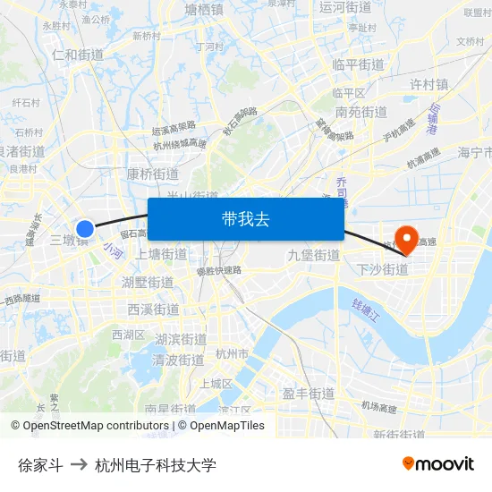 徐家斗 to 杭州电子科技大学 map