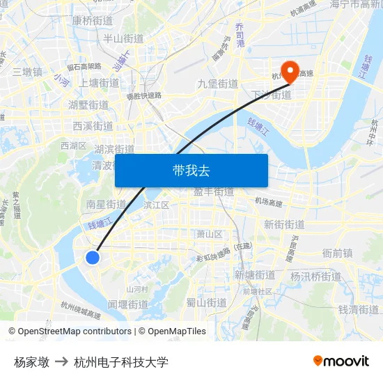 杨家墩 to 杭州电子科技大学 map