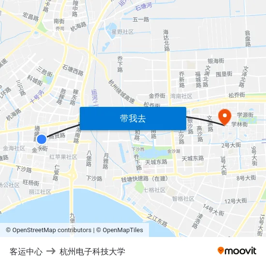 客运中心 to 杭州电子科技大学 map