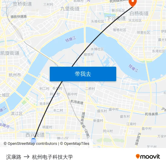 滨康路 to 杭州电子科技大学 map
