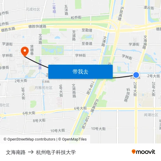 文海南路 to 杭州电子科技大学 map