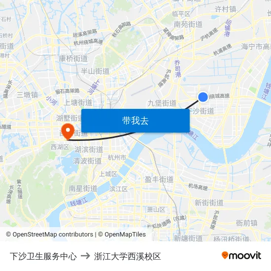 下沙卫生服务中心 to 浙江大学西溪校区 map