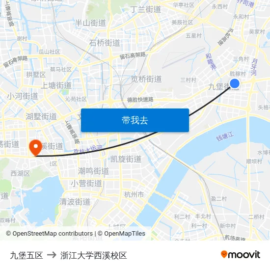 九堡五区 to 浙江大学西溪校区 map