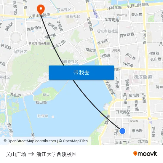 吴山广场 to 浙江大学西溪校区 map