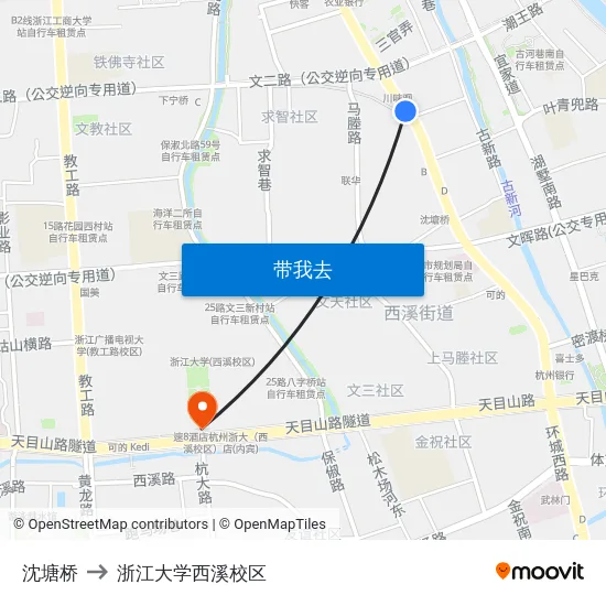 沈塘桥 to 浙江大学西溪校区 map