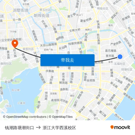钱潮路塘潮街口 to 浙江大学西溪校区 map