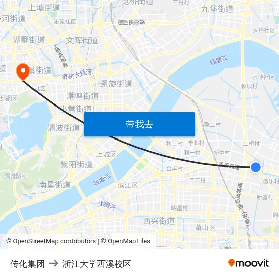 传化集团 to 浙江大学西溪校区 map