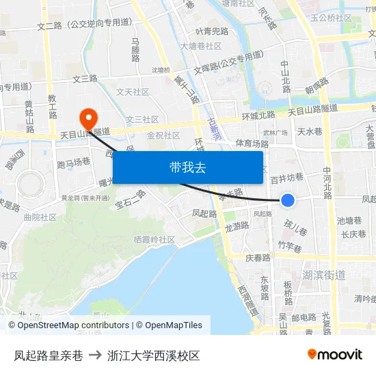 凤起路皇亲巷 to 浙江大学西溪校区 map