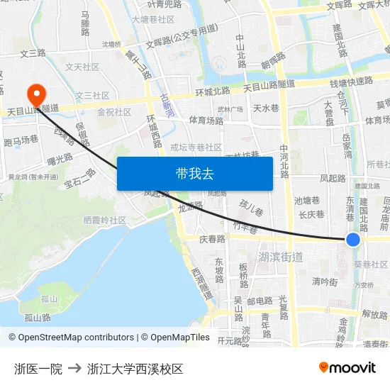浙医一院 to 浙江大学西溪校区 map