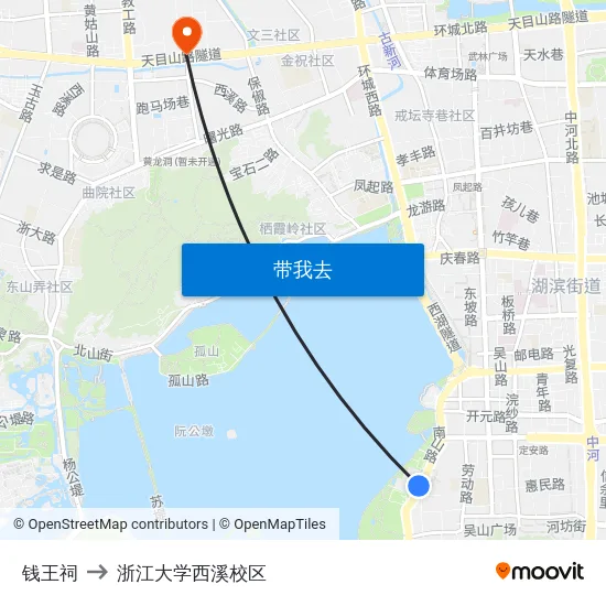 钱王祠 to 浙江大学西溪校区 map