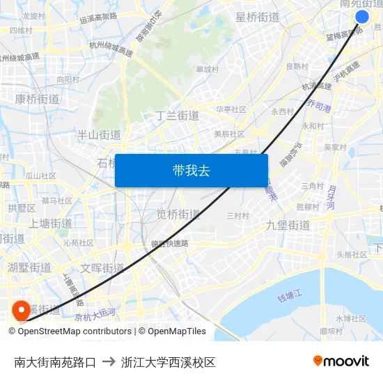 南大街南苑路口 to 浙江大学西溪校区 map