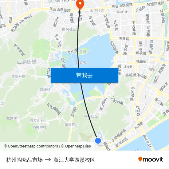 杭州陶瓷品市场 to 浙江大学西溪校区 map
