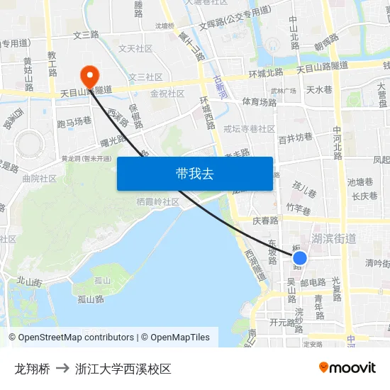 龙翔桥 to 浙江大学西溪校区 map