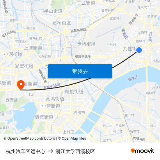 杭州汽车客运中心 to 浙江大学西溪校区 map
