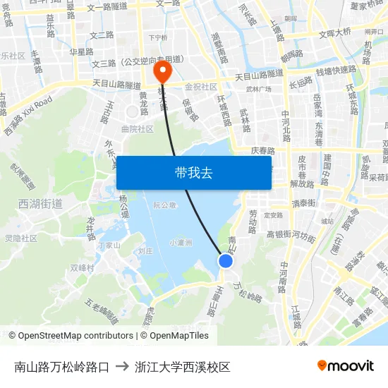 南山路万松岭路口 to 浙江大学西溪校区 map
