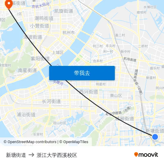 新塘街道 to 浙江大学西溪校区 map
