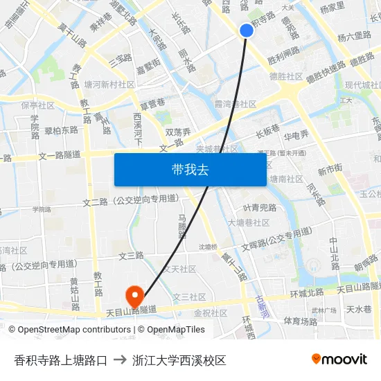 香积寺路上塘路口 to 浙江大学西溪校区 map