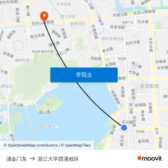 涌金门东 to 浙江大学西溪校区 map