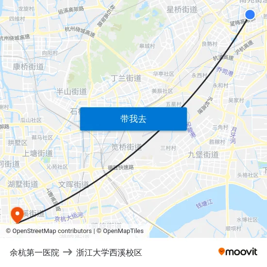 余杭第一医院 to 浙江大学西溪校区 map