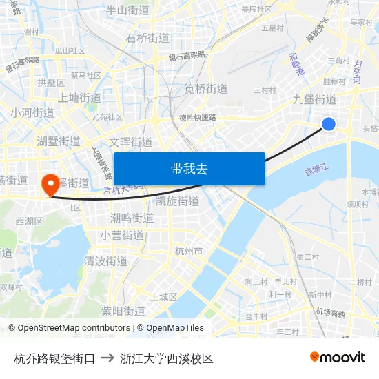 杭乔路银堡街口 to 浙江大学西溪校区 map