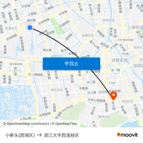 小桥头(西湖区) to 浙江大学西溪校区 map
