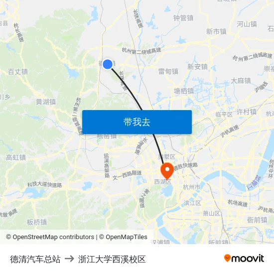德清汽车总站 to 浙江大学西溪校区 map
