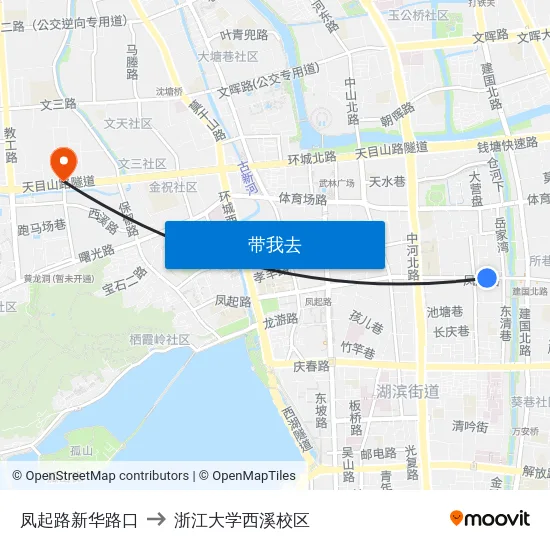 凤起路新华路口 to 浙江大学西溪校区 map