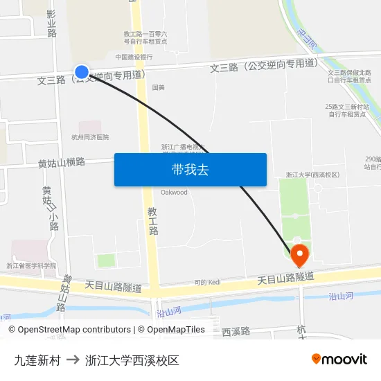 九莲新村 to 浙江大学西溪校区 map