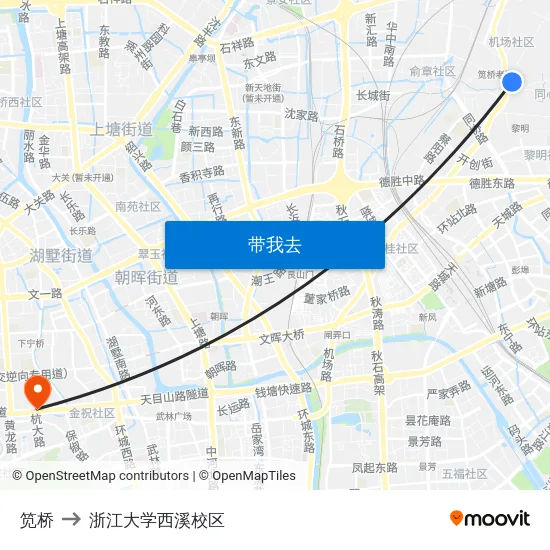 笕桥 to 浙江大学西溪校区 map