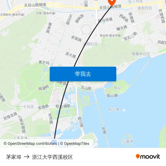 茅家埠 to 浙江大学西溪校区 map