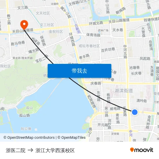 浙医二院 to 浙江大学西溪校区 map