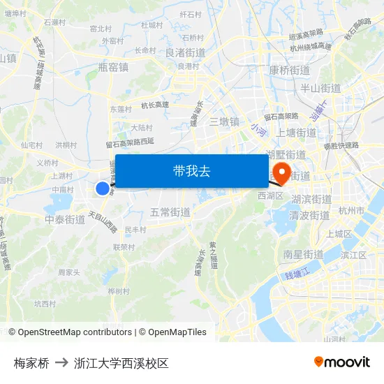 梅家桥 to 浙江大学西溪校区 map