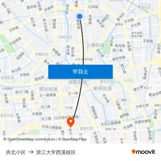 拱北小区 to 浙江大学西溪校区 map