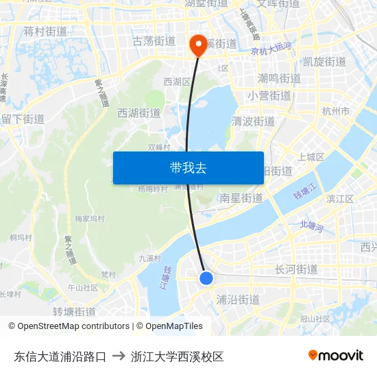东信大道浦沿路口 to 浙江大学西溪校区 map
