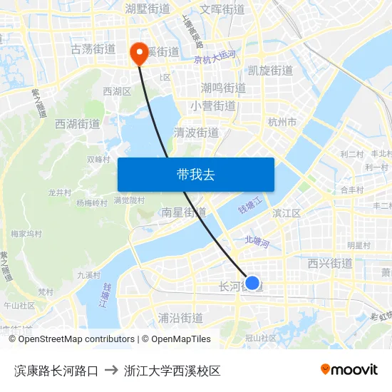 滨康路长河路口 to 浙江大学西溪校区 map