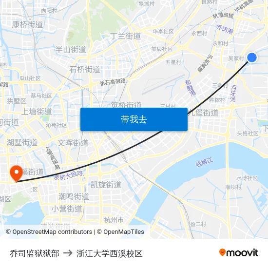 乔司监狱狱部 to 浙江大学西溪校区 map