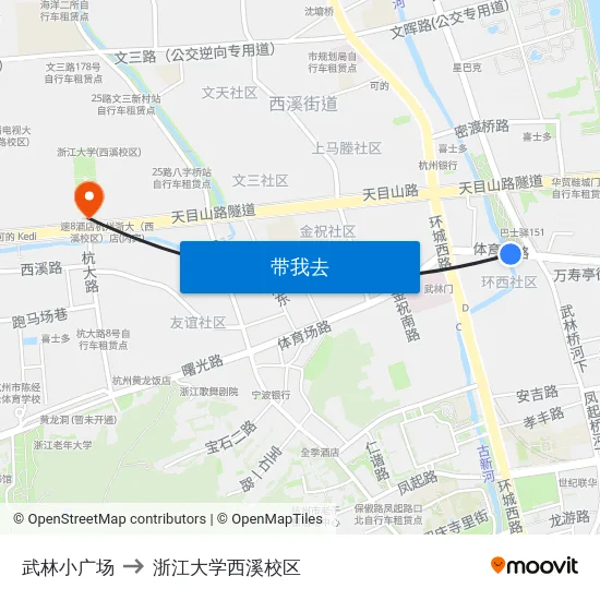 武林小广场 to 浙江大学西溪校区 map