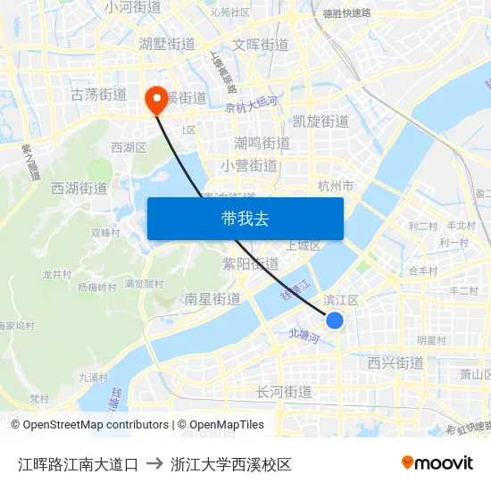 江晖路江南大道口 to 浙江大学西溪校区 map