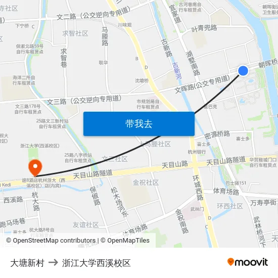 大塘新村 to 浙江大学西溪校区 map