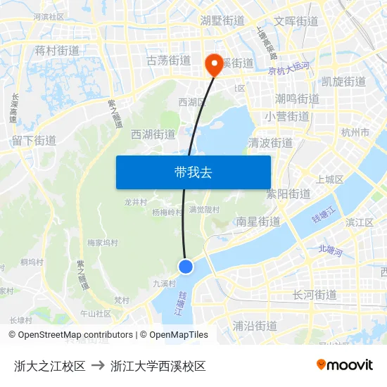 浙大之江校区 to 浙江大学西溪校区 map