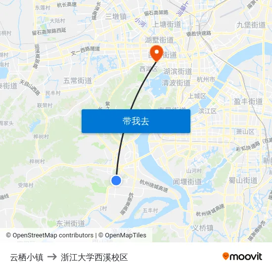云栖小镇 to 浙江大学西溪校区 map