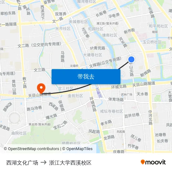 西湖文化广场 to 浙江大学西溪校区 map