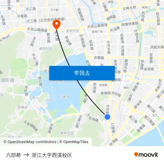 六部桥 to 浙江大学西溪校区 map