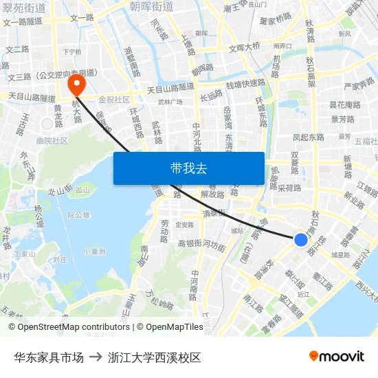 华东家具市场 to 浙江大学西溪校区 map
