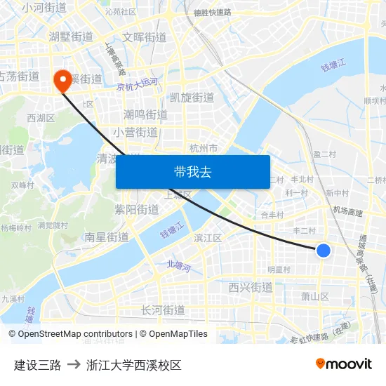 建设三路 to 浙江大学西溪校区 map