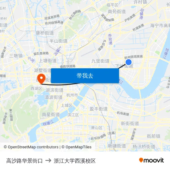 高沙路华景街口 to 浙江大学西溪校区 map