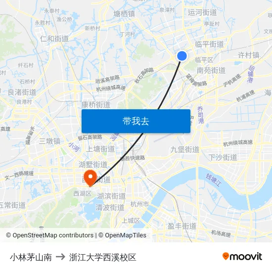小林茅山南 to 浙江大学西溪校区 map