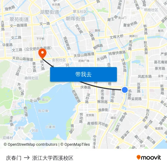 庆春门 to 浙江大学西溪校区 map