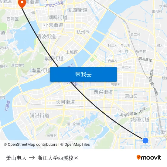 萧山电大 to 浙江大学西溪校区 map